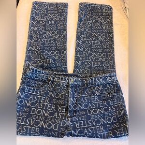 Size 10 petite- vintage Doncaster blue and white all-over logo print denim jeans